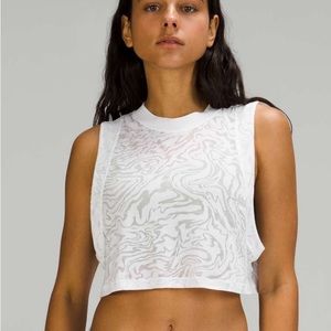 White printed cropped Lululemon tank top